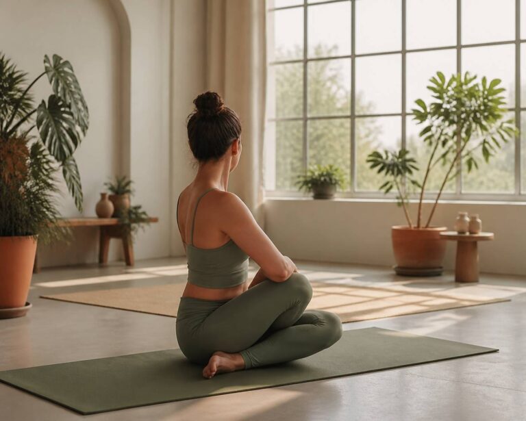Cette posture de yoga assise allie pliure, flexion latérale et torsion
