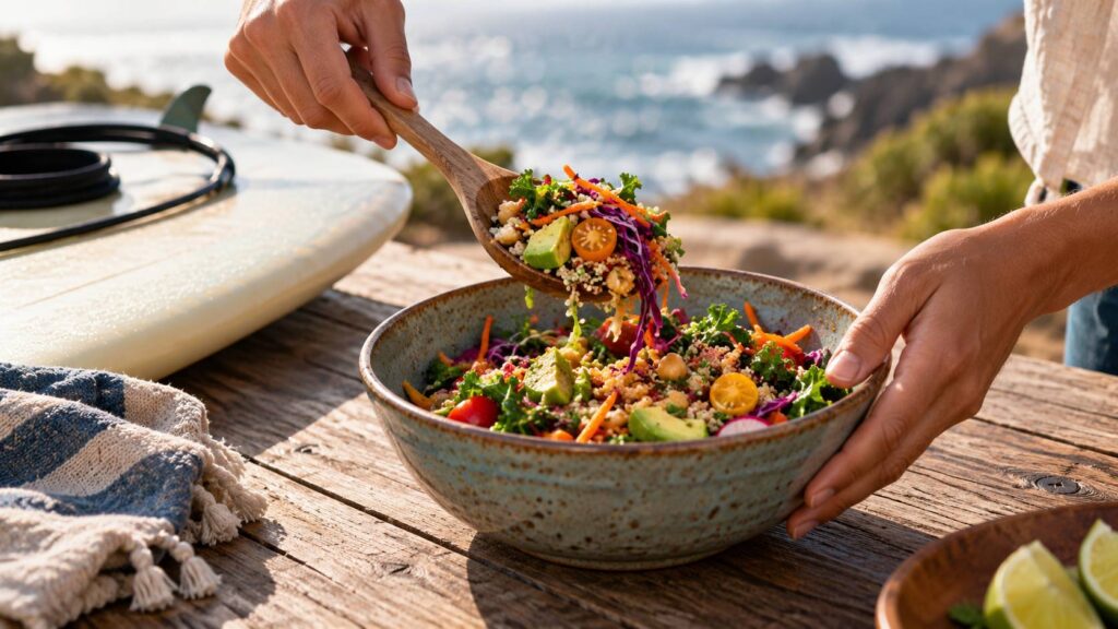 Illustration de détail sur le sujet : Immersion de 3 jours au cœur du Vegan Surf Camp : surf, saveurs et convivialité